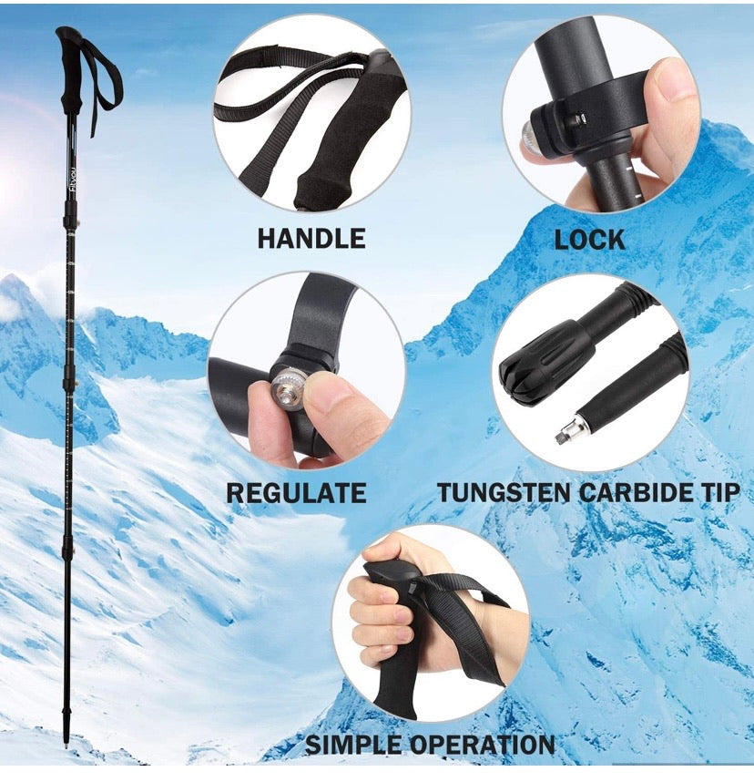 Walking Trekking Poles - 2 Pack Aluminum Metal Stick with Antishock and Quick Lock System, Adjustable, Ultralight for Hiking, Camping, Mountaining, Backpacking, Walking, Ergonomic Grip