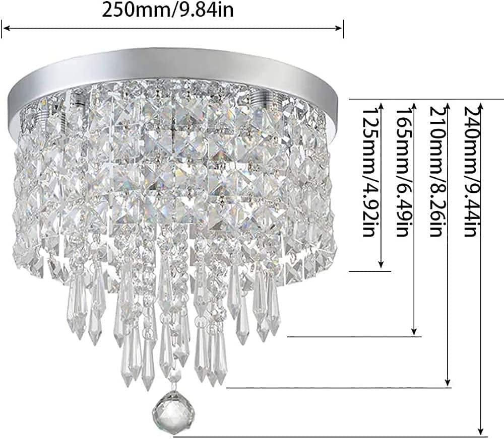 Crystal Chandelier, 3 Lights Modern Crystal Chandelier Light Fixture, H 24 cm x W 25 cm Mini Modern Ceiling Light for Bedroom, Hallway, Bar (Bulbs Not Included)