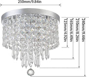 Crystal Chandelier, 3 Lights Modern Crystal Chandelier Light Fixture, H 24 cm x W 25 cm Mini Modern Ceiling Light for Bedroom, Hallway, Bar (Bulbs Not Included)