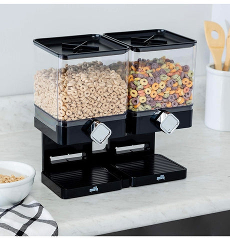 Compact Dry Food Dispenser, Dual Control, Black/Chrome