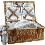 Picnic Basket Set for 4 Persons | Large Willow Hamper with Large Insulated Cooler Compartment, Free Waterproof Blanket and Cutlery Service Kit-Classical Brown