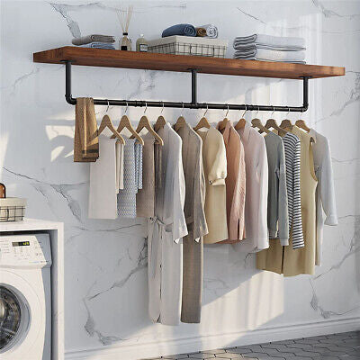 Industrial Iron Pipe Wall-Mounted Garment Rail