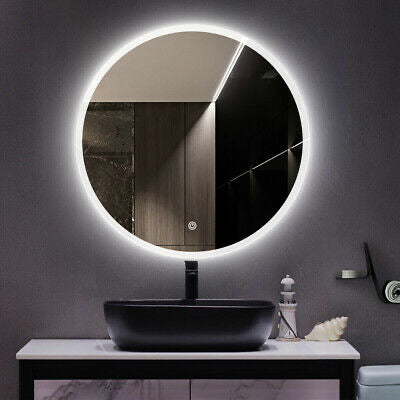 LED Round Bluetooth Mirror Bathroom Vanity Dimmable Circle Wall Mounted 