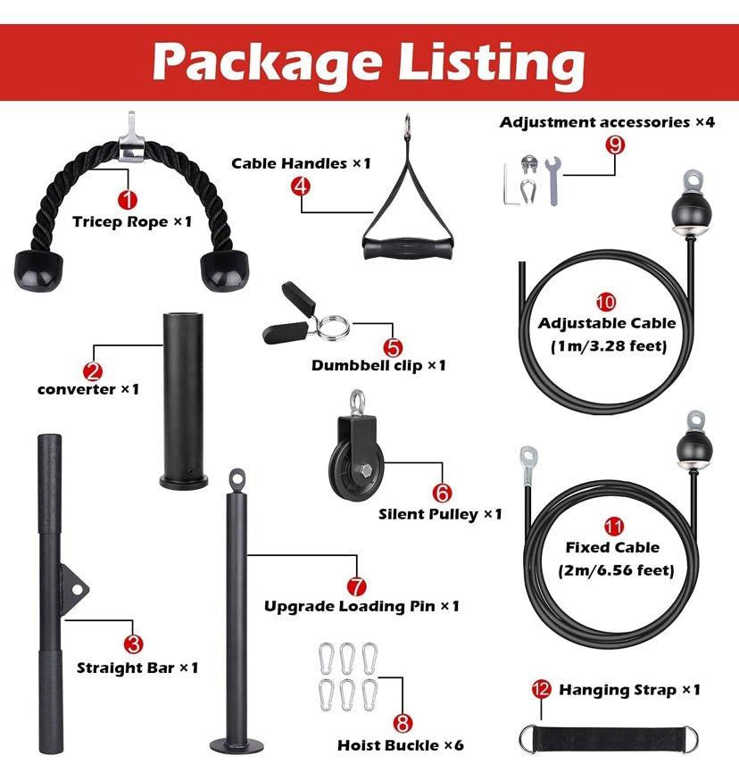 11Pack Fitness LAT and Lift Pulley System Gym, 3in1 Pull-Down Machine with Dual Cable Attachments and Upgraded Loading Pin for Biceps Curl, Back, Shoulder,Forearm,Triceps Extensions Workout