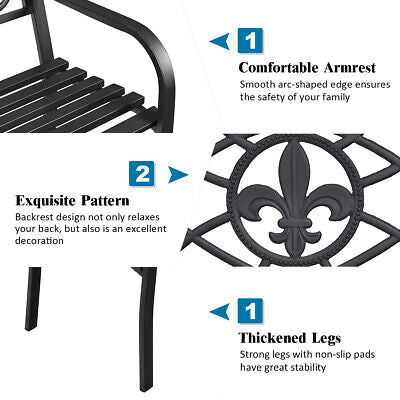 Outdoor Steel-Slat Garden Bench