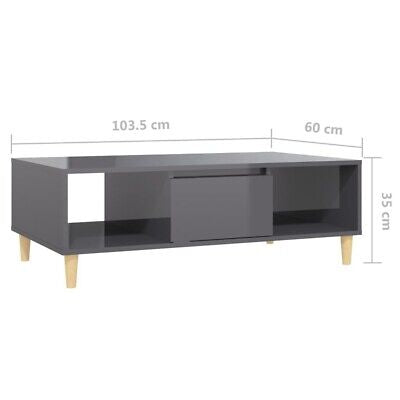 High-Gloss Grey Coffee Table – 103.5 × 60 cm
