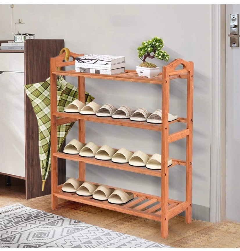 4-Tier Bamboo Slatted Shoe Rack