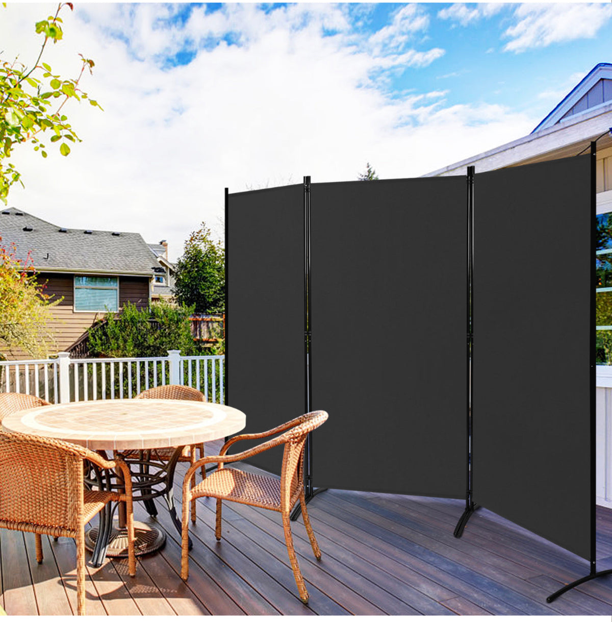3-Panel Wood & Steel Folding Privacy Screen – 4 Colours