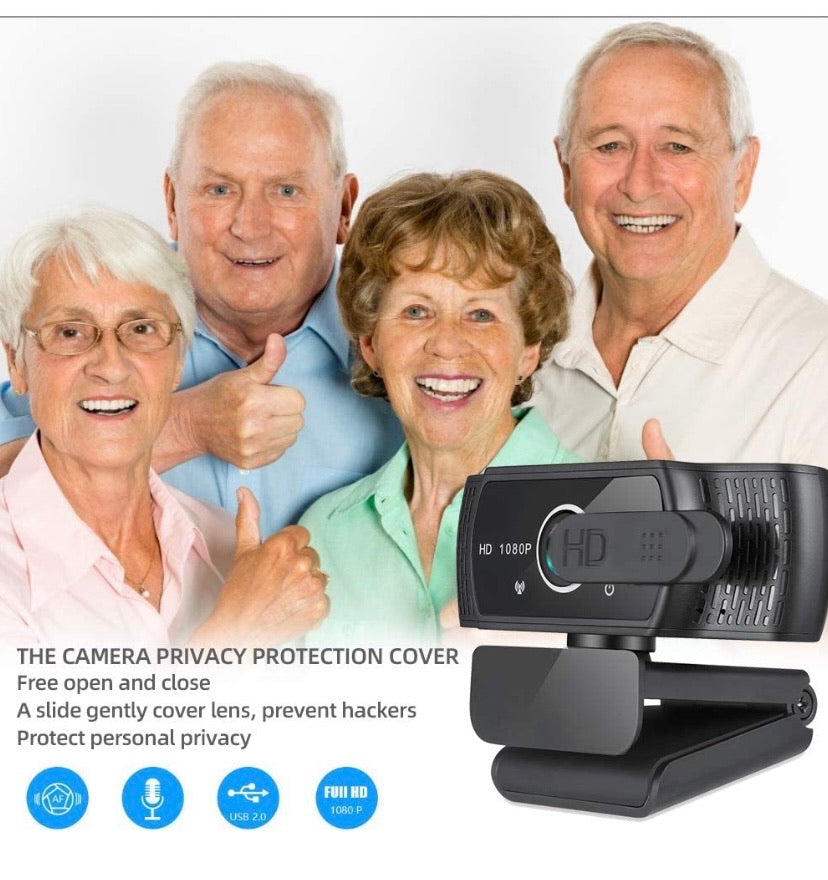 Sherry 1080p USB Webcam with Microphone, Privacy Cover & Tripod