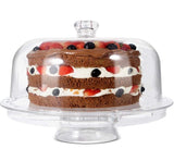 Cake Stand 6-in-1 Multifunctional Serving Platter with Domed Cover and 2Pcs Spoons - Use as Salad Bowl/Veggie Platter/Punch Bowl/Desert Platter/Nachos & Salsa Plate