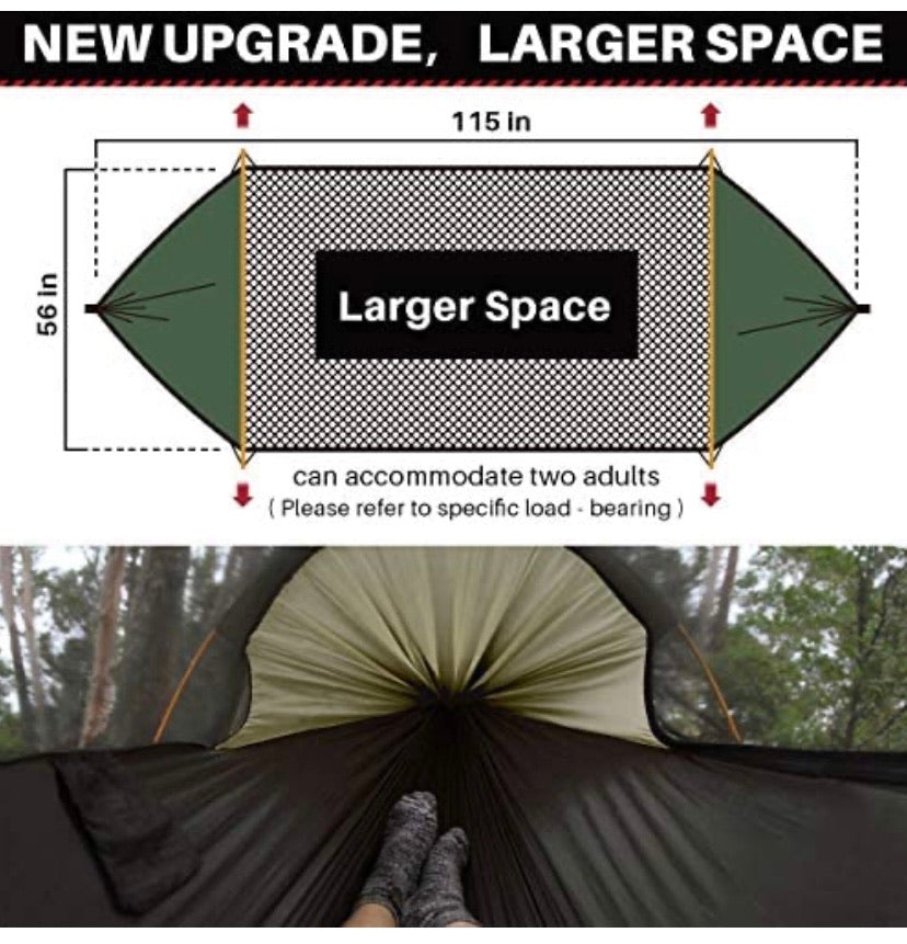 ETROL Hammock, Upgrade Double & Single Camping Hammock with Mosquito Net, Tree Straps, Hook, 3 in 1 Function Design Aluminium Parachute Portable Hammocks for Indoor, Outdoor, Hiking, Patio, Travel
