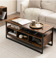 Industrial Coffee Table with Storage – Rustic Brown