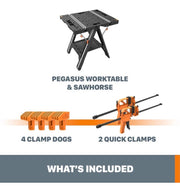 Multi-Function Work Table and Sawhorse with Quick Clamps and Pegs