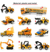 Coolplay 11 in 1 Die-cast Construction Vehicle Mini Engineering Truck Toy Set in Carrier Truck Play set for Boys, Mini Dumper, Bulldozers, Forklift, Tank Truck, Asphalt Car and Excavator for Kids