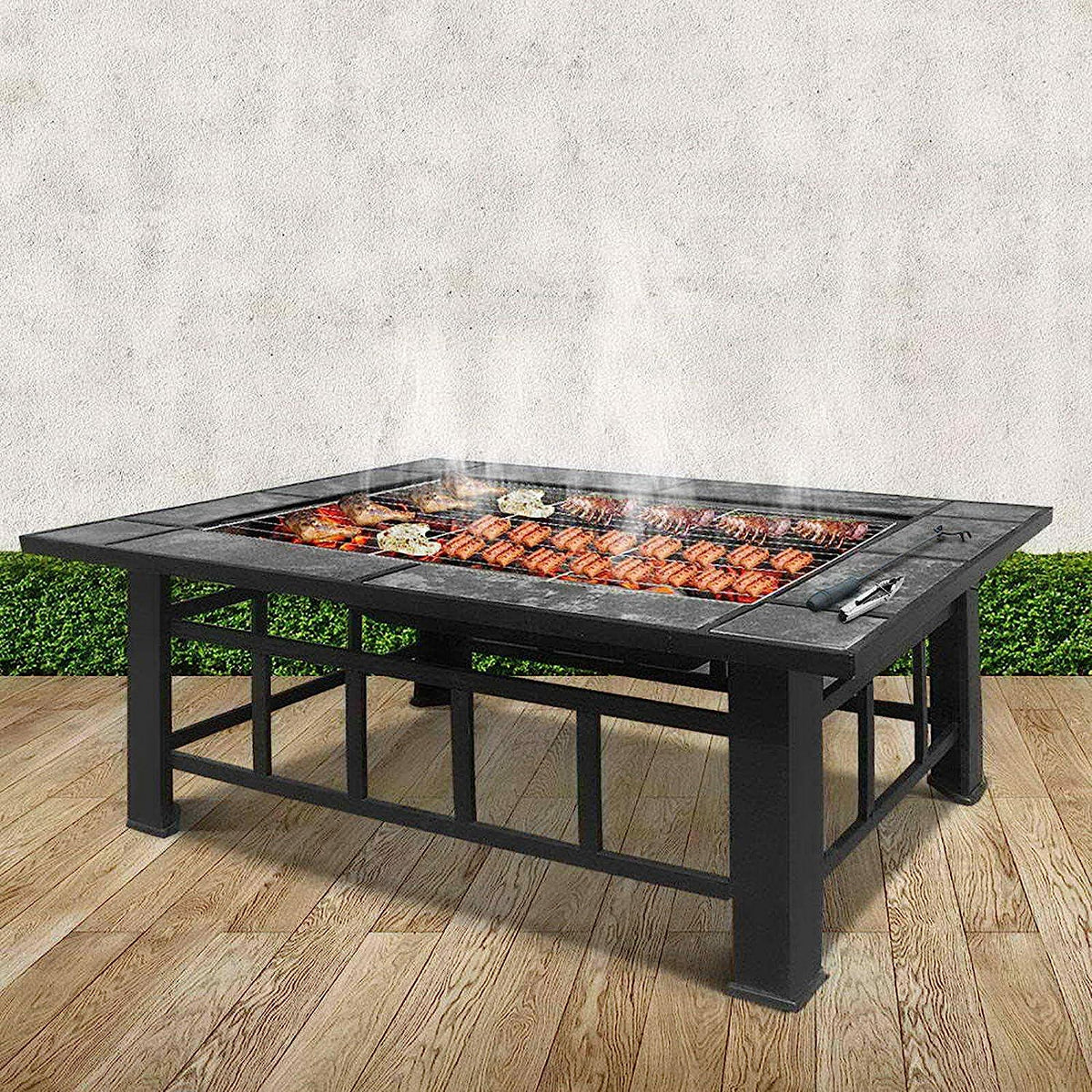 Grillz Outdoor Fire Pit Table with BBQ Grill & Ice Tray