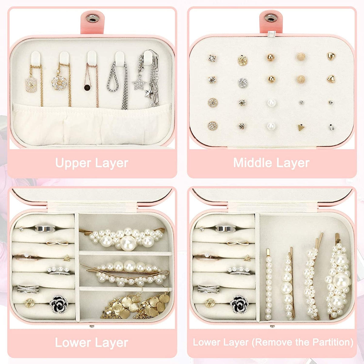 TERSELY Portable Jewellery Organiser – White or Pink