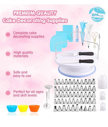 Cake Decorating Equipment, SPLAKS 106pcs Cake Decorating Set Cupcake Decorating Kit Baking Supplies with Nonslip Turntable Stand, 54 Numbered Icing Tips and Frosting Tools for Cake DIY