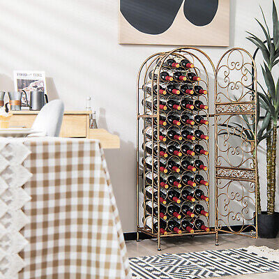 45-Bottle Arched Gold Steel Wine Rack with Latching Door
