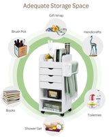 Mobile Trolley Cart 6-Tier Wood Storage Beside Table w/ Drawers Bathroom White