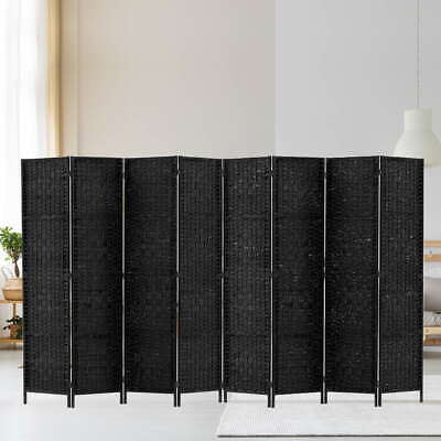 8-Panel Black Pine & Woven-Paper Folding Room Divider