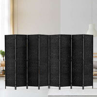 8-Panel Black Pine & Woven-Paper Folding Room Divider