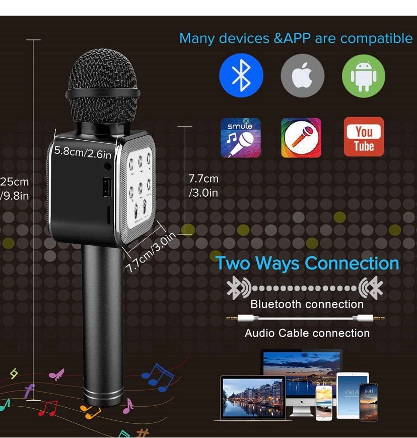 BlueFire Black LED Bluetooth Karaoke Microphone with TF Playback