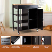 Rolling Kitchen Island with Drawer, Cabinet & Open Shelves