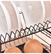 Dish Rack, Dish Drying Rack, 2 Tier Dish Rack with Utensil Holder, Cup Holder and Dish Drainer for Kitchen Counter Top (Black)