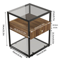 Modern Glass Bedside Table with Drawer & Lower Shelf