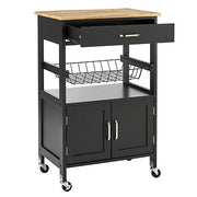 Black Rolling Kitchen Storage Trolley with Drawer & Basket