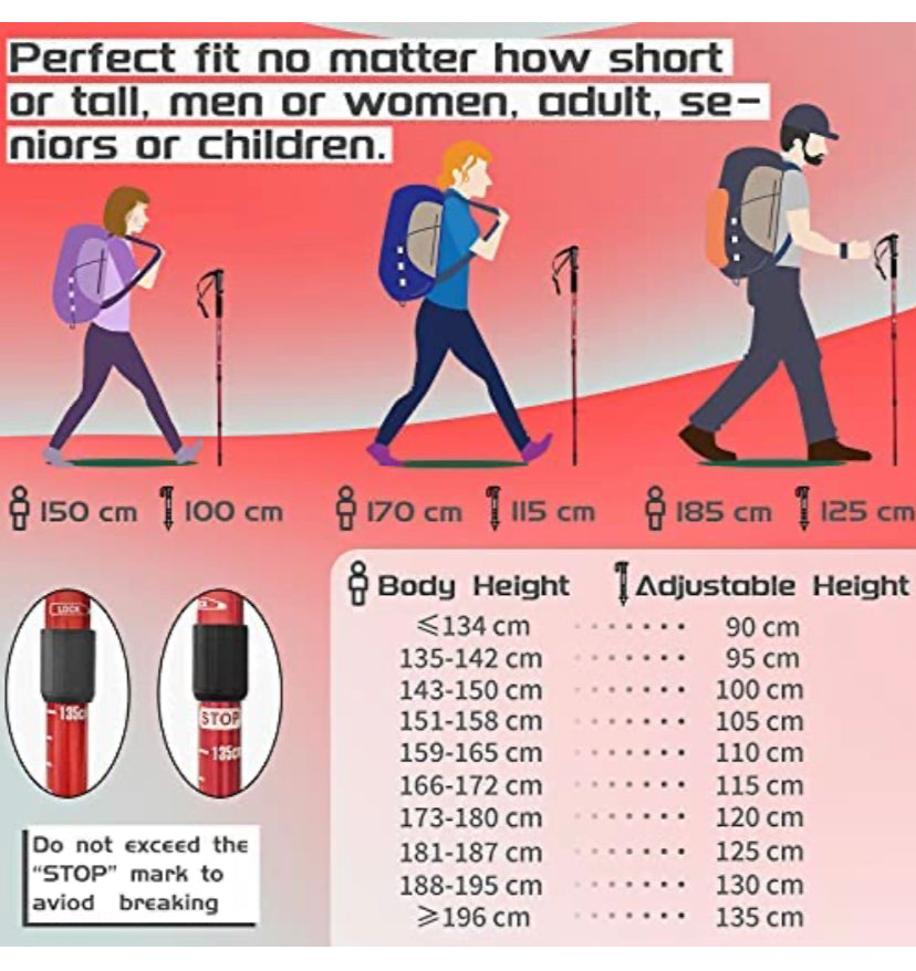 Nordic Walking Trekking Poles - 2 Packs with Antishock and Quick Lock System, Telescopic, Collapsible, Ultralight for Hiking, Camping, Mountaining, Backpacking, Walking, Trekking