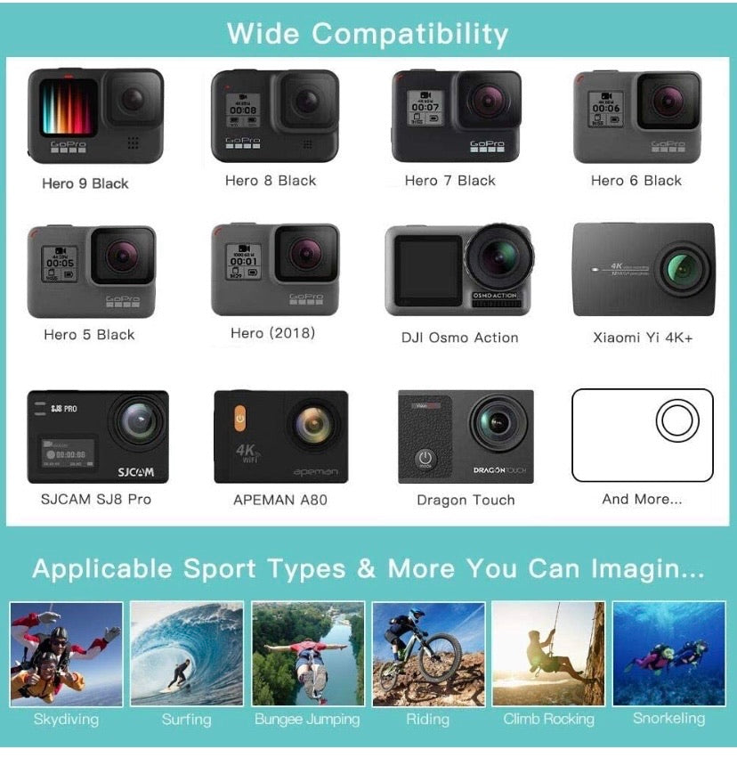Action Camera Accessories Kit 60-in-1 for Gopro MAX GoPro Hero 9 8 7 6 5 Session 4 3+ 3 2 1 Black Silver SJ4000/ SJ5000/ SJ6000 DJI OSMO Action DBPOWER AKASO Xiaomi Yi APEMAN
