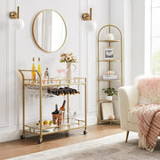2-Tier Gold Bar Cart with Mirrored Shelves
