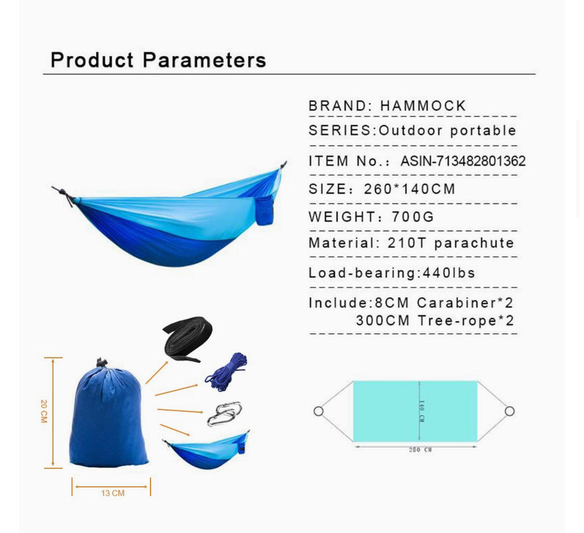 Camping Hammock with Zippered Mosquito Net – Blue