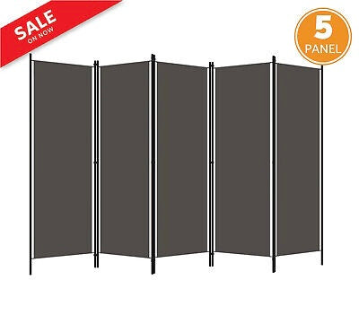 5-Panel Fabric Privacy Screen with Powder-Coated Iron Frame