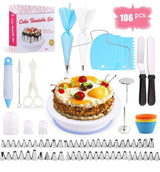Cake Decorating Equipment, SPLAKS 106pcs Cake Decorating Set Cupcake Decorating Kit Baking Supplies with Nonslip Turntable Stand, 54 Numbered Icing Tips and Frosting Tools for Cake DIY