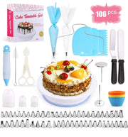 Cake Decorating Equipment, SPLAKS 106pcs Cake Decorating Set Cupcake Decorating Kit Baking Supplies with Nonslip Turntable Stand, 54 Numbered Icing Tips and Frosting Tools for Cake DIY