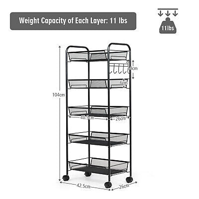 5-Basket Rolling Utility Storage Cart