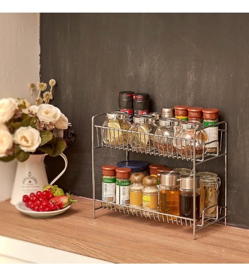 2-Tier Standing Rack EZOWare Kitchen Bathroom Countertop 2-Tier Storage Organizer Spice Jars Bottle Shelf Holder Rack - Chrome