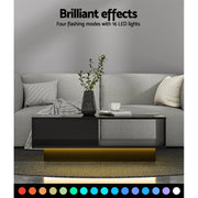 Modern Furniture High-Gloss LED Light with 2 Storage Spaces Drawer Rectangular Living Room Coffee Table