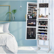 LUXFURNI Black 79-LED Standing Mirror Jewellery Cabinet