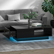 Modern Furniture High-Gloss LED Light with 2 Storage Spaces Drawer Rectangular Living Room Coffee Table