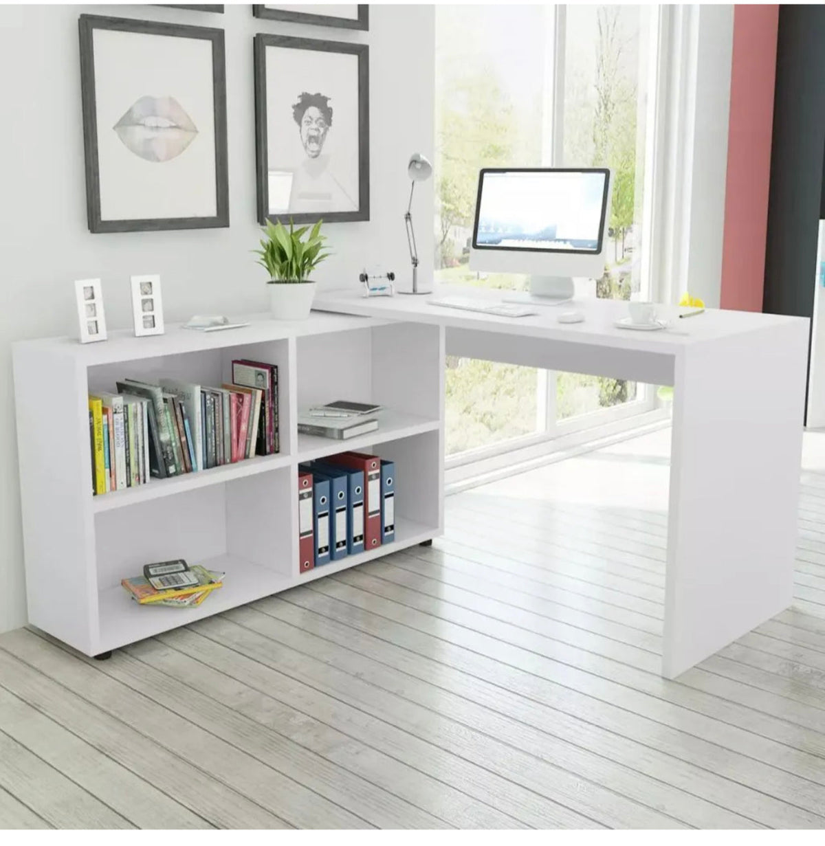 L-Shaped Corner Computer Desk with Shelves