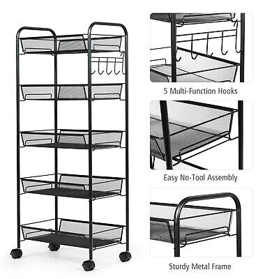 5-Basket Rolling Utility Storage Cart