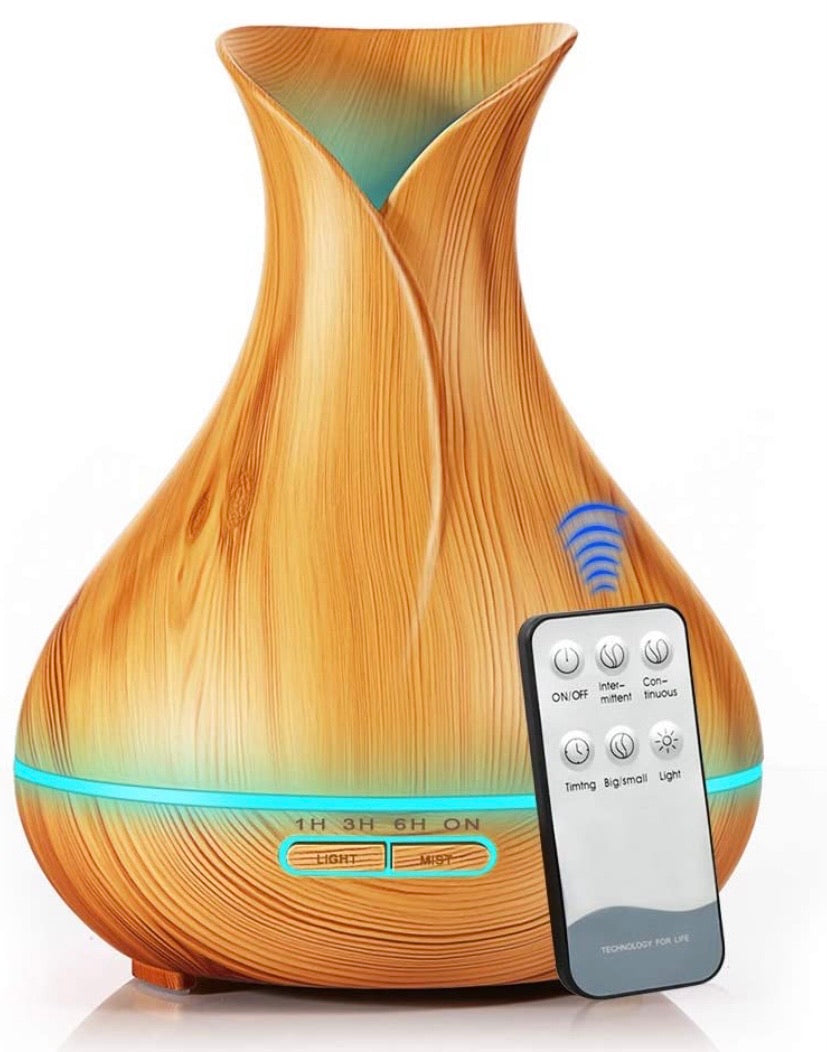 550ml Essential Oil Diffuser, Cool Mist Ultrasonic Humidifier, Wood Grain Fragrance Aroma Diffuser with 7 LED Color Changing Light, Waterless Auto,Timer for Home Bedroom Office Yoga Spa (Light Wood Grain)