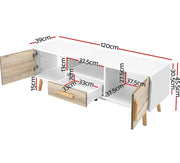 Artiss TV Unit 120cm Length Entertainment Unit Wooden TV Cabinet Scandinavian Console Table, White & Wood