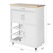 Kitchen Trolley with 2 Cupboards & 3-Bottle Wine Rack