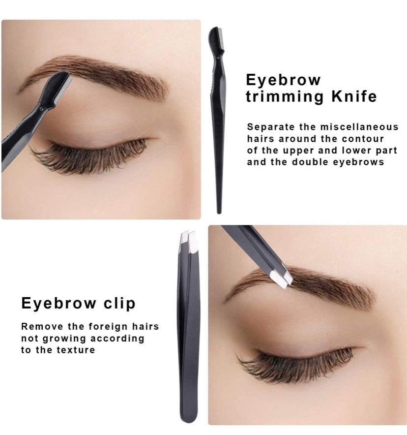 5-Piece Eyebrow Grooming Set with Razors, Tweezers, Scissors & Brush