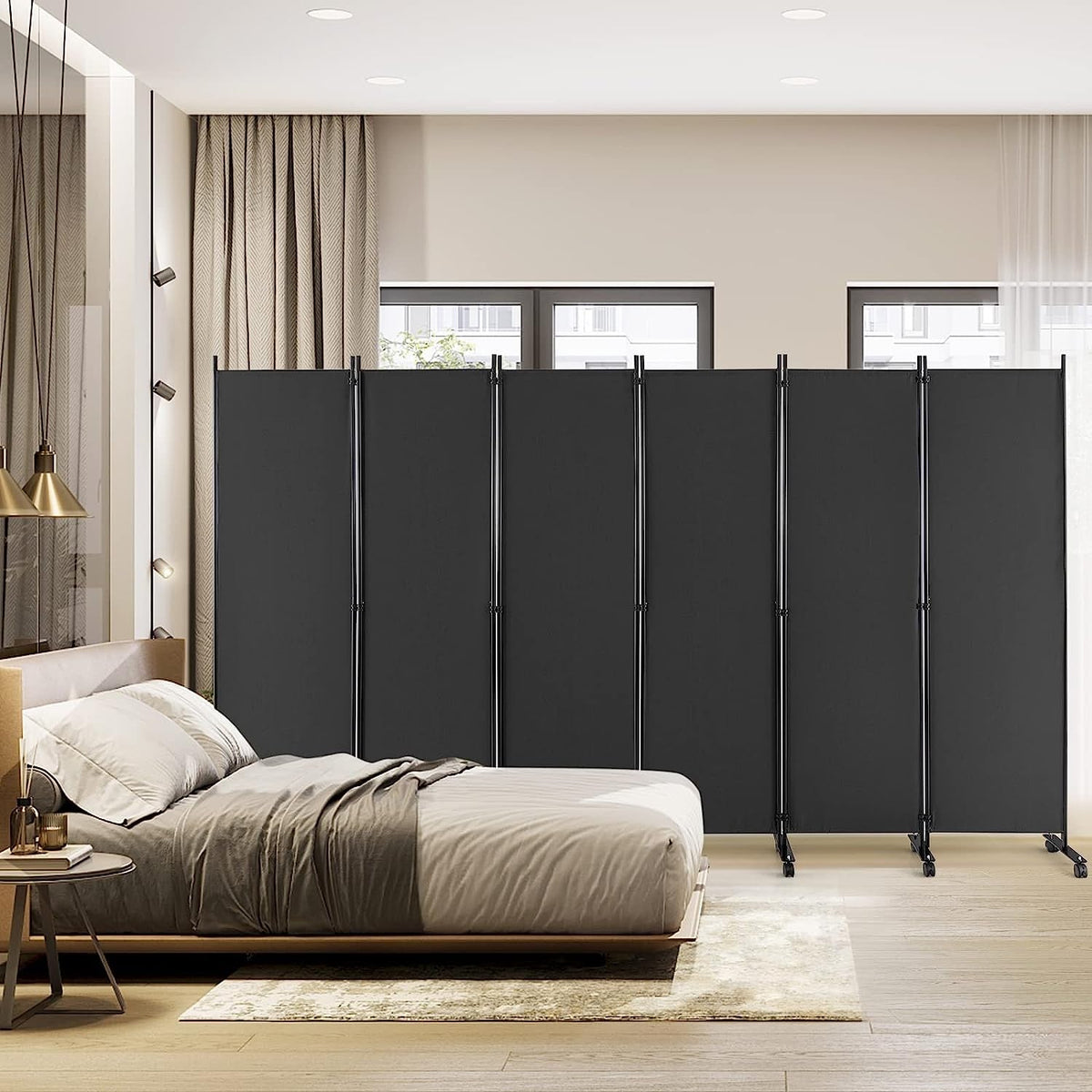 334.5 × 172 cm 6-Panel Rolling Room Divider – 4 Colours