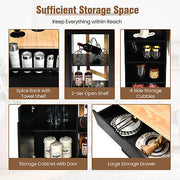 Black Drop-Leaf Rolling Kitchen Island with Cabinet